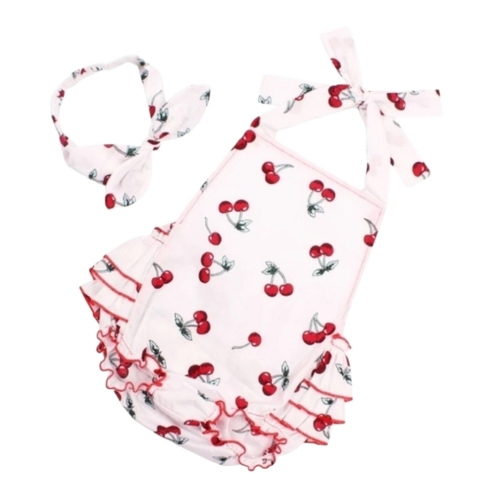 Baby Girl Cherry Romper & Headband Set